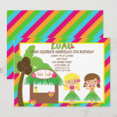 Invitation à l'anniversaire de Hula Girls Tiki Hut (Devant / Derrière)