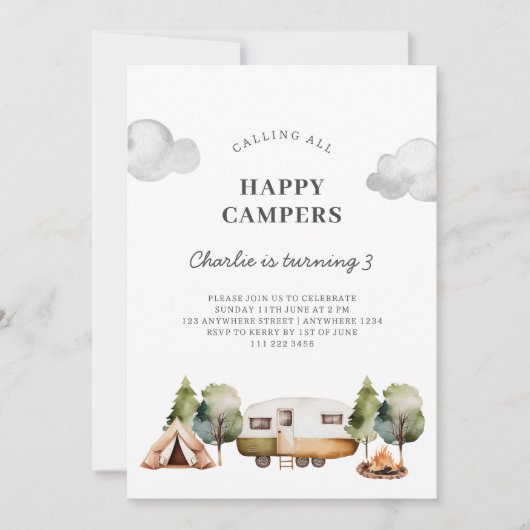 Invitation à l'anniversaire de Joyeux Campers (Devant)