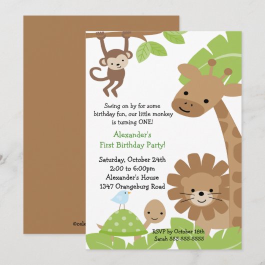 Invitation à l'anniversaire de Jungle Safari (Devant / Derrière)