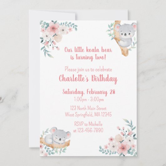 Invitation à l'anniversaire de Koala Bear (Devant)