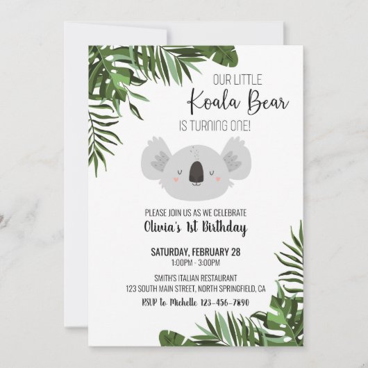 Invitation à l'anniversaire de Koala Bear (Devant)
