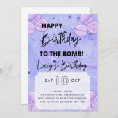 Invitation à l'anniversaire de la bombe de bain (Devant / Derrière)