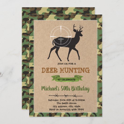 Invitation à l'anniversaire de la chasse au cerf (Devant / Derrière)