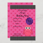 Invitation à l'anniversaire de la chouette mignonn (Devant / Derrière)