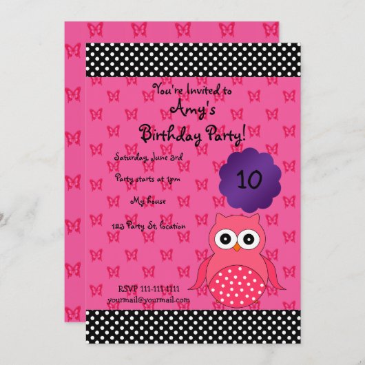 Invitation à l'anniversaire de la chouette mignonn (Devant / Derrière)