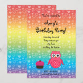 Invitation à l'anniversaire de la chouette mignonn (Devant / Derrière)