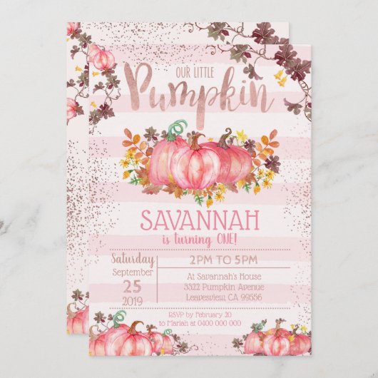 Invitation à l'anniversaire de la Citrouille fille (Devant / Derrière)