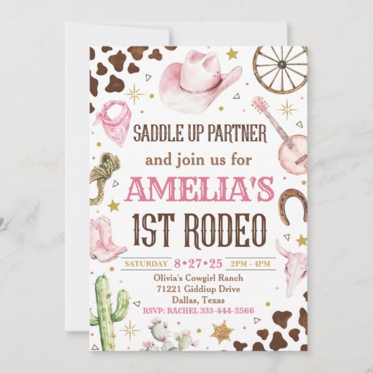 Invitation à l'anniversaire de la cow-girl, 1ère i (Devant)