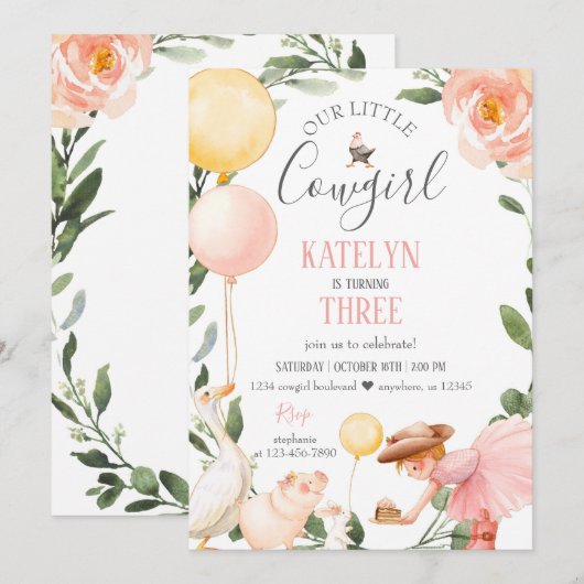 Invitation à l'anniversaire de la Cowgirl avec la (Devant / Derrière)
