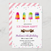 Invitation à l'anniversaire de la crème glacée (Devant / Derrière)
