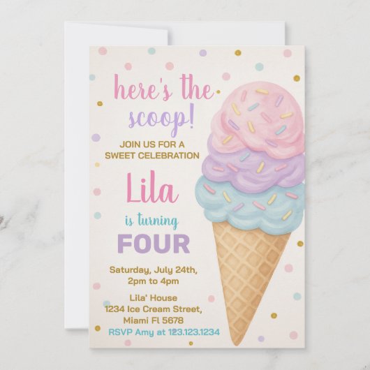 Invitation à l'anniversaire de la crème glacée mod (Devant)