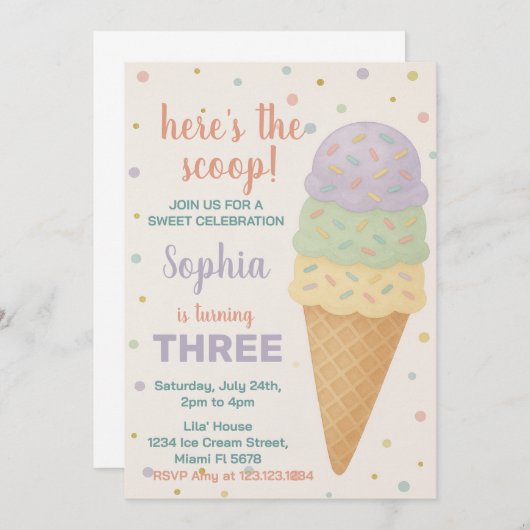 Invitation à l'anniversaire de la crème glacée mod (Devant / Derrière)