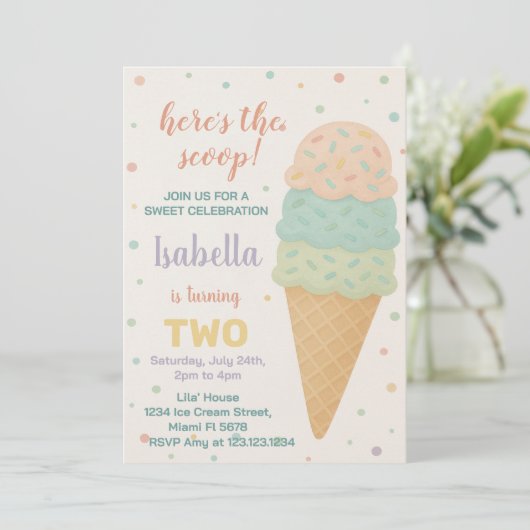 Invitation à l'anniversaire de la crème glacée mod (Debout devant)
