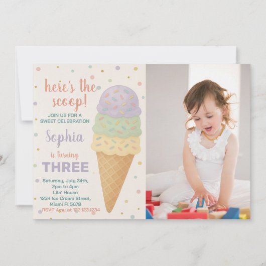 Invitation à l'anniversaire de la crème glacée mod (Devant)