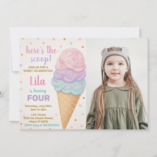 Invitation à l'anniversaire de la crème glacée mod (Devant)