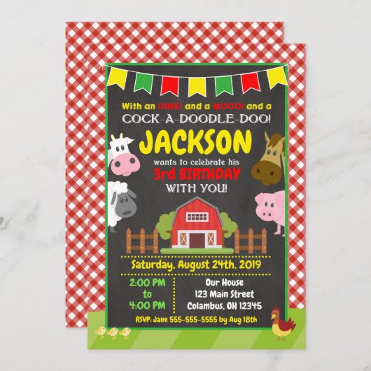 Invitation à l'anniversaire de la ferme / Barnyard (Devant / Derrière)