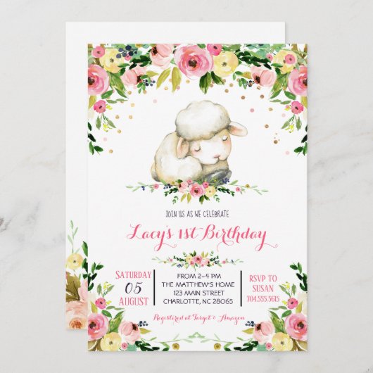 invitation à l'anniversaire de la ferme de filles (Devant / Derrière)