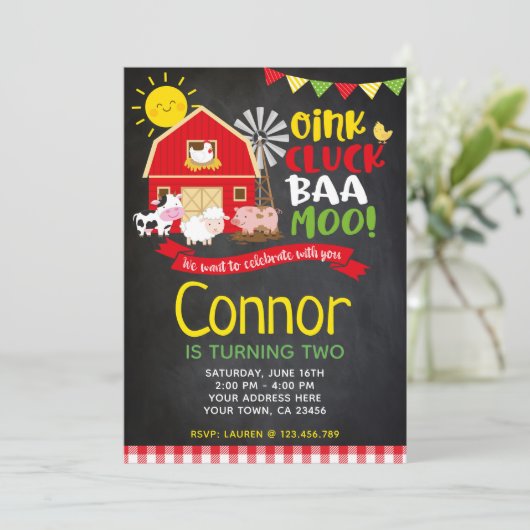 Invitation à l'anniversaire de la ferme, Invitatio (Debout devant)