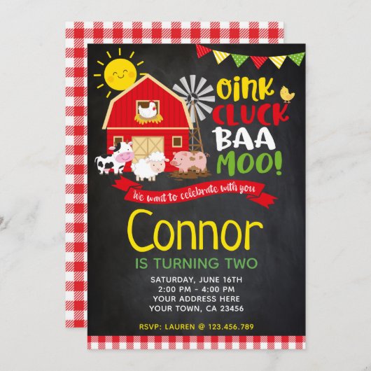 Invitation à l'anniversaire de la ferme, Invitatio (Devant / Derrière)