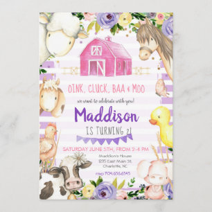Invitation à l'anniversaire de la ferme pour fille