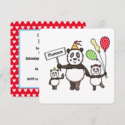 Invitation à l'anniversaire de la fête du Panda (Devant / Derrière)