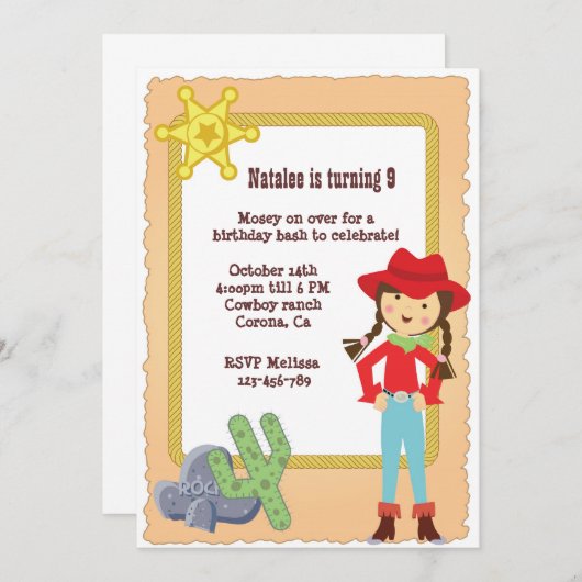 Invitation à l'anniversaire de la fille (Devant / Derrière)