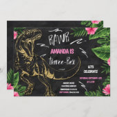 Invitation à l'anniversaire de la fille Dinosaur à (Devant / Derrière)