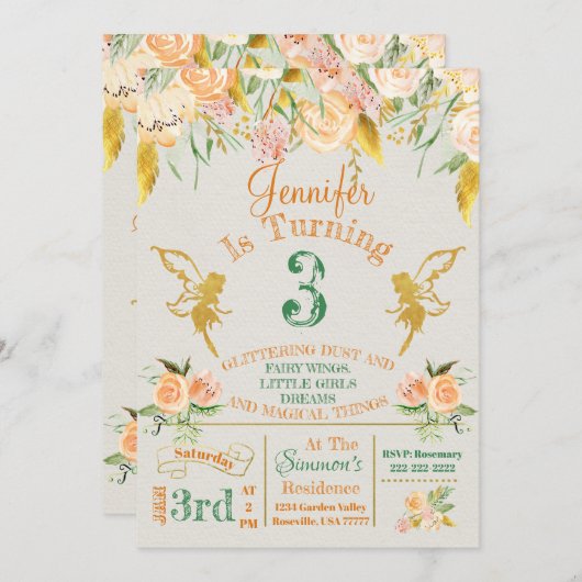 Invitation à l'anniversaire de la florale des fées (Devant / Derrière)