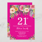 Invitation à l'anniversaire de la florale rose cha (Devant / Derrière)