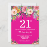 Invitation à l'anniversaire de la florale rose cha<br><div class="desc">Invitation à la florale rose-chaud 21e anniversaire pour les femmes. Fleur florale aquarelle. Arrière - plan rose chaud. Rose, Jaune, Orange, Fleur Violet. Anniversaire adulte. 13e 15e 16e 18e 20e 21e 30e 40e 50e 60e 70e 80e 90e 100e, n'importe quel âge. Pour plus de personnalisation, cliquez sur le bouton "Customiser"...</div>