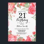Invitation à l'anniversaire de la florale rouge bo<br><div class="desc">Invitation à la florale rouge botanique 21e anniversaire. Floral Pink Peonies Invitation d'anniversaire pour les femmes. Fleur florale aquarelle. Fleurs de roses et de pivoines élégantes. Anniversaire adulte. Arrière - plan blanc. Noir et Blanc. 13e 15e 16e 18e 20e 21e 30e 40e 50e 60e 70e 80e 90e 100e, n'importe quel...</div>
