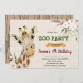 Invitation à l'anniversaire de la girafe de Boho (Devant / Derrière)