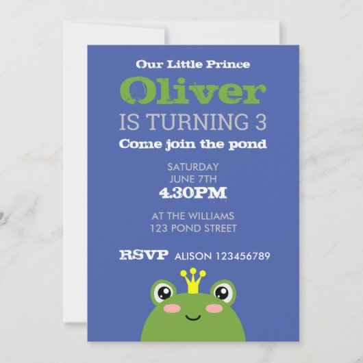 Invitation à l'anniversaire de la grenouille (Devant)