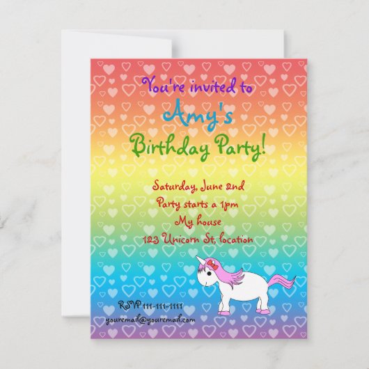 Invitation à l'anniversaire de la licorne (Devant)