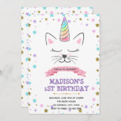 Invitation à l'anniversaire de la licorne de chat (Devant / Derrière)
