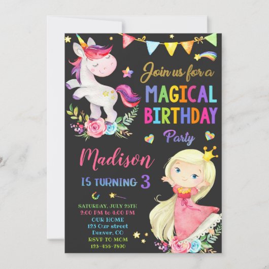 Invitation à l'anniversaire de la licorne et de la (Devant)
