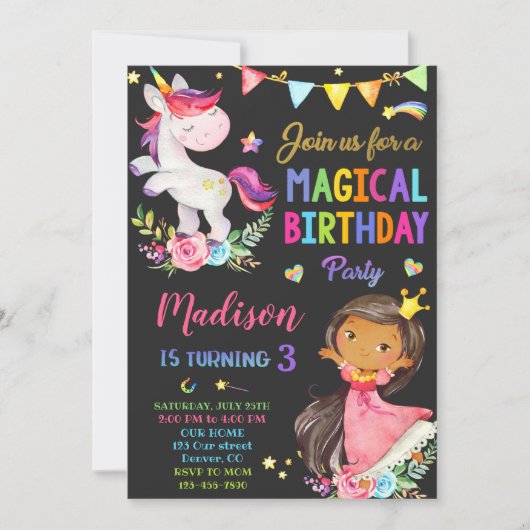 Invitation à l'anniversaire de la licorne et de la (Devant)