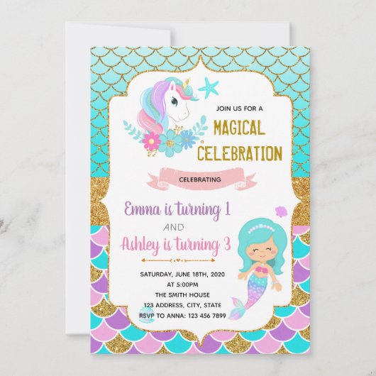 Invitation à l'anniversaire de la licorne et de la (Devant)