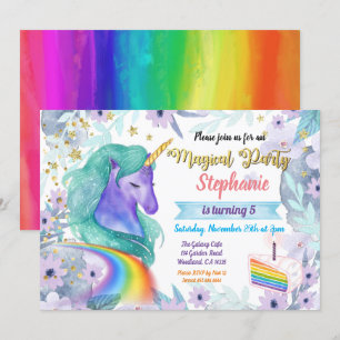 Invitation à l'anniversaire de la licorne. Gâteau 