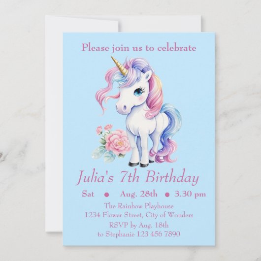 Invitation à l'anniversaire de la licorne - Parti  (Devant)