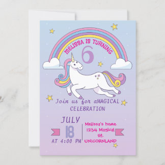 Invitation à l'anniversaire de la licorne pour les