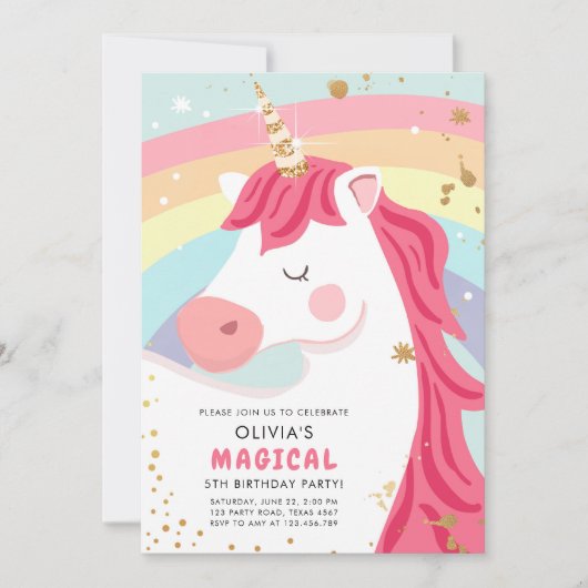 Invitation à l'anniversaire de la Magique Unicorn  (Devant)