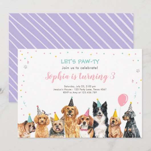 Invitation à l'anniversaire de la marionnette Fête (Devant / Derrière)