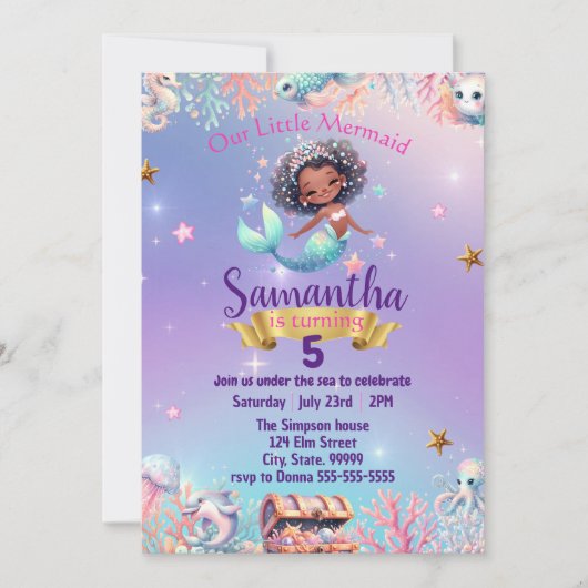 Invitation à l'anniversaire de la mignonne sirène  (Devant)