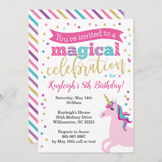 Invitation à l'anniversaire de la Parties scintill (Devant / Derrière)