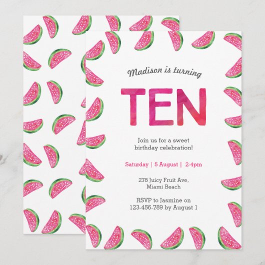 Invitation à l'anniversaire de la pastèque pour le (Devant / Derrière)