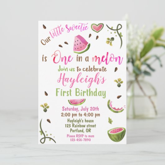 Invitation à l'anniversaire de la pastèque Une dan (Debout devant)