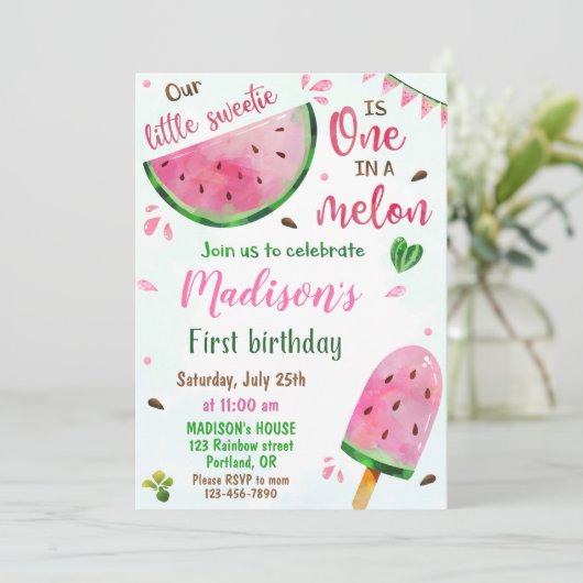 Invitation à l'anniversaire de la pastèque Une dan (Debout devant)