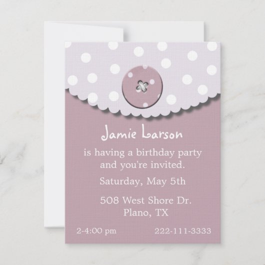 Invitation à l'anniversaire de la petite fille (Devant)