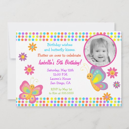 Invitation à l'anniversaire de la photo Papillon (Devant)